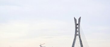 A large bridge over a large body of water