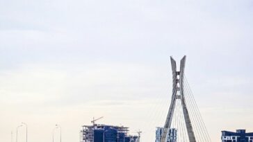 A large bridge over a large body of water